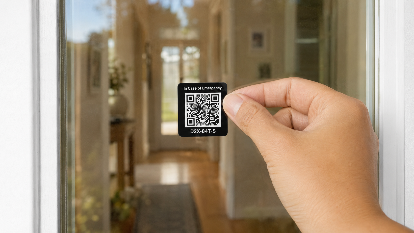 Placing an ICE Jar QR sticker on a glass front door